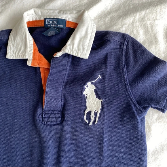 Top tee shirt Polo Ralph Lauren 7T big polo shirt sleeves blue - Picture 2 of 4